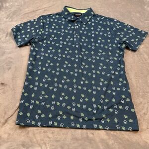 Druids Golf Polo Shirt Mens Large Blue Beer‎ Print Short Sleeve Golfing